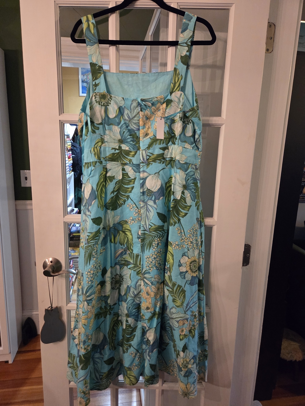 Talbots Aqua Tropical Floral Square-Neck Midi Linen Dress - Size 16 - Picture 4 of 9